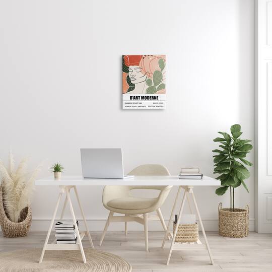 Stupell Industries Parisian Modern Abstraction Woman's Face Green Cactus Canvas Wall Art
